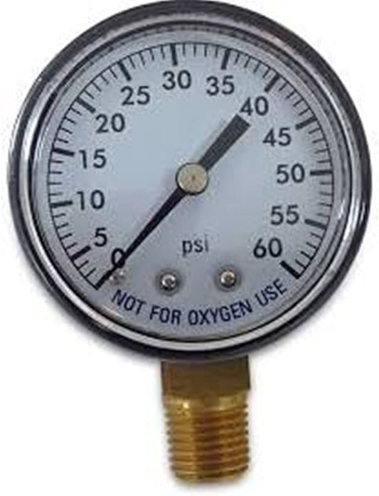 2" 0-60PSI 0.25" BTM Mount Plastic Pressure Gauge